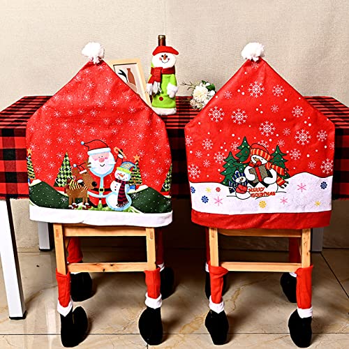 MULEVIP 4 Pcs Fundas para Sillas de Navidad,Silla con Gorro de Papá Noel,Navidad Decoración Fundas Protectoras,Decoraciones Navideñas para Cocina,Restaurante,Mesa de Comedor(19,7 x 23,6 Pulgadas)