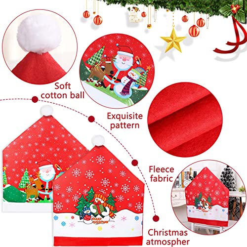 MULEVIP 4 Pcs Fundas para Sillas de Navidad,Silla con Gorro de Papá Noel,Navidad Decoración Fundas Protectoras,Decoraciones Navideñas para Cocina,Restaurante,Mesa de Comedor(19,7 x 23,6 Pulgadas)
