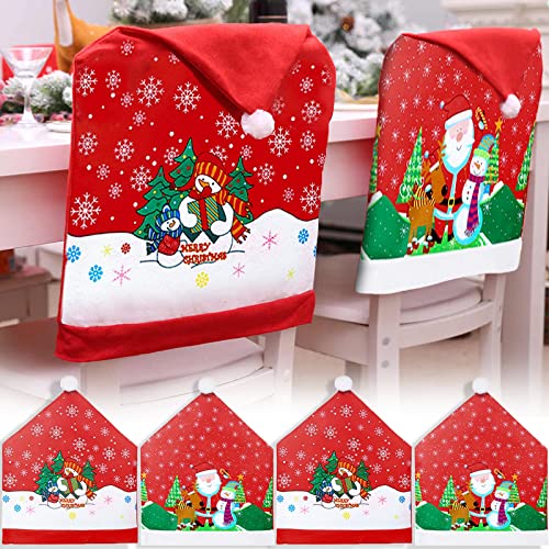 MULEVIP 4 Pcs Fundas para Sillas de Navidad,Silla con Gorro de Papá Noel,Navidad Decoración Fundas Protectoras,Decoraciones Navideñas para Cocina,Restaurante,Mesa de Comedor(19,7 x 23,6 Pulgadas)