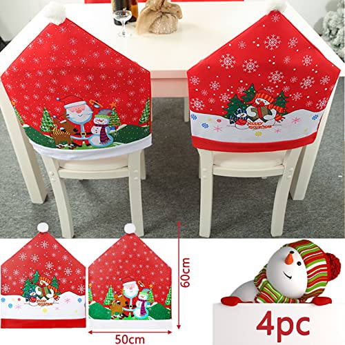 MULEVIP 4 Pcs Fundas para Sillas de Navidad,Silla con Gorro de Papá Noel,Navidad Decoración Fundas Protectoras,Decoraciones Navideñas para Cocina,Restaurante,Mesa de Comedor(19,7 x 23,6 Pulgadas)
