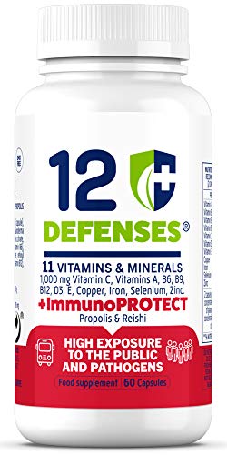 Multivitamines pour les Défenses avec Propolis et Reishi - Améliore le SYSTÈME IMMUNITAIRE et Protège des Infections - 60 Gélules avec Vitamin C 1000mg, Vitamin D, Zinc- 12 DEFENSES