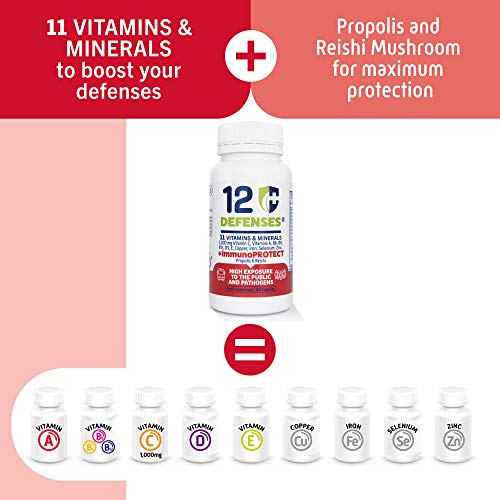 Multivitamines pour les Défenses avec Propolis et Reishi - Améliore le SYSTÈME IMMUNITAIRE et Protège des Infections - 60 Gélules avec Vitamin C 1000mg, Vitamin D, Zinc- 12 DEFENSES