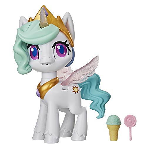 My Little Pony - Unicornio Princesa Celestia Besos mágicos - Figura interactiva de Unicornio con 3 sorpresas, Juguete Musical Infantil Que se Mueve y se Ilumina