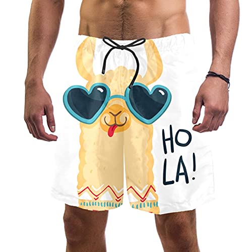 Nananma Gafas de sol de Alpaca de dibujos animados Hola traje de baño traje de baño playa surf pantalones cortos para hombres L, multicolor, M/L
