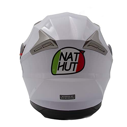 Nat Hut Casco Moto Modular ECE Homologado Casco de Moto Scooter para Mujer Hombre Adultos con Doble Visera (L 59-60cm, Blanco)