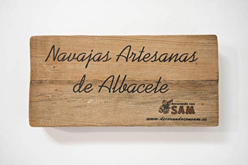 Navaja de Albacete Hecha a Mano Modelo Teja Asta de Toro Grande Sam, Incluye Estuche de Madera, Hoja de 8,5cm. Incluye Imán de Madera Personalizable de Regalo.