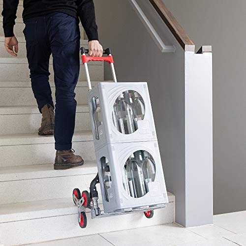 Navaris Carretilla plegable de aluminio portaequipaje - Carro escalador liviano para subir escaleras - Carrito con 6x ruedas para mudanzas máx. 70 KG