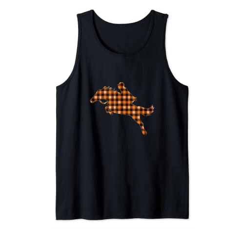 Negro Naranja Plaid Caballo Chica Equitación Navidad Oto Camiseta sin Mangas