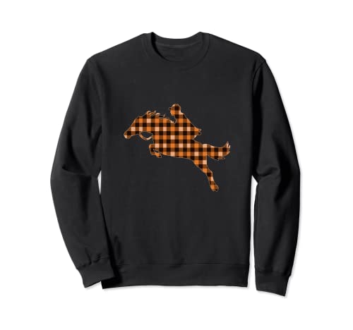 Negro Naranja Plaid Caballo Chica Equitación Navidad Oto Sudadera