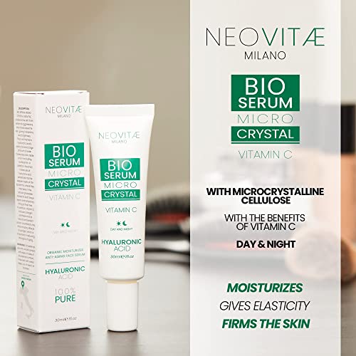 Neovitae - Suero Facial Bio 100% Puro Ácido Hialurónico con Vitamina C - Orgánico, Alta Concentración - Crema antiarrugas de efecto inmediato para Rostro, Cuello y Contorno de Ojos - 30ml