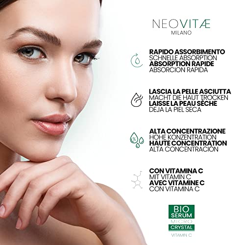 Neovitae - Suero Facial Bio 100% Puro Ácido Hialurónico con Vitamina C - Orgánico, Alta Concentración - Crema antiarrugas de efecto inmediato para Rostro, Cuello y Contorno de Ojos - 30ml