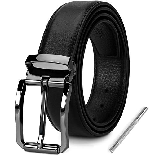 NEWHEY Cinturon Hombre Cuero cinturones piel Jeans hombre negro hebilla cinturon hombre 3cm ancho 125cm con caja de regalo.