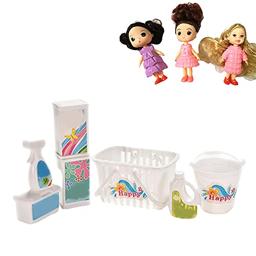 Nicejoy Accesorios De La Casa De Muñecas, 7 Unids Dollhouse Lavadora Detergentes Lavandería Conjunto De Accesorios Pretend Play Limpieza Conjunto