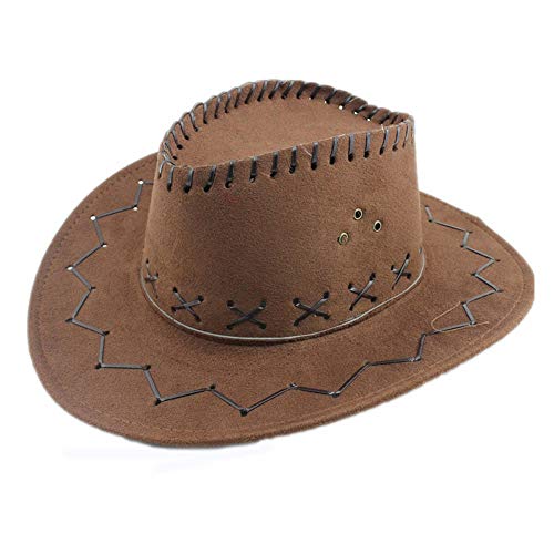 No-branded HOUJHUS Fedora Hat Jazz Cow Knight Suede Cowboy Cowgirl Hat West Montana Viaje Verano Sombrero Sombrero for el Sol (56-58cm) (Color : Café, Size : 56-58cm)