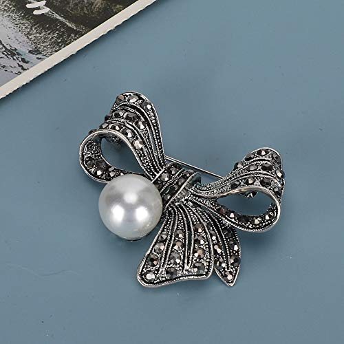 NOBRAND Broche de Cristal Negro de Diamantes de imitación Vintage Broche de Mujer Broche de Plata Antiguo Vintage Broches Elegantes exquisitos(2)