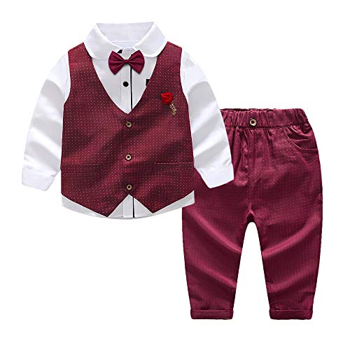 Nwada Trajes para Niño Ropa Chaleco Corbata de moño Camisas y Pantalones Conjuntos Esmoquin Chaquetas de Traje y Pantalones Rojo 2-3años