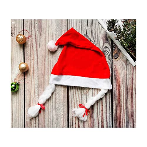 Oliver Art - Gorro de mamá noel con trenzas, sombrero santa claus tradicional, accesorio navideño, fiesta, celebración, navidad, adulto, rojo y blanco