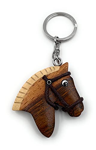 Onwomania Llavero de madera cabeza de caballo caballo pony halter melena colgante encanto