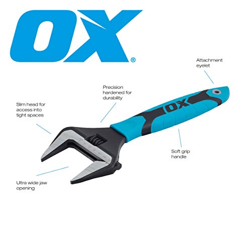 OX Tools OX-P324610 Llave Inglesa con Boca Extra Ancha, Multicolor, 10” (250mm)