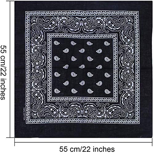 Pack 3 Pañuelos Bandanas de Paisley de Algodón para Cuello Pulsera Cabeza Unisex (azul+blanco+negro, talla única)