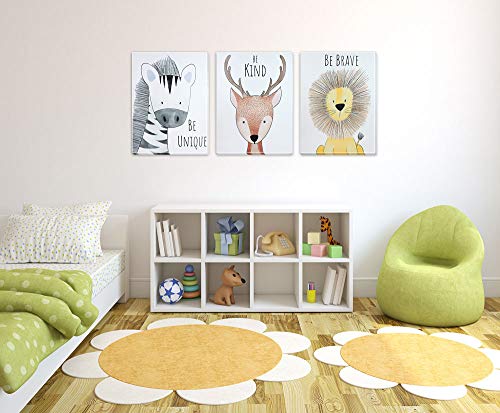 Pack 3 Tríptico cuadros con marco decorativos de lienzo impreso infantiles para decoración pared habitación dormitorio niños con bastidor de madera - 3 cuadros tamaño 30x40cm (Be Kind)