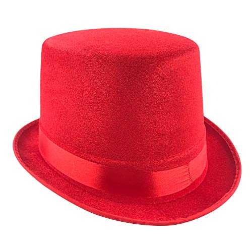 Pack 6 Sombrero chistera de Copa Rojo de Fieltro Satén Gorro de Ronda Mago con Cinta de Raso Accesorios del Traje de Fiesta