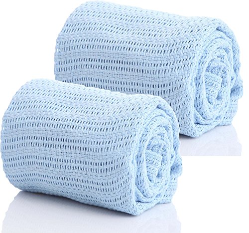 Pair of 100% Pure Cotton Cellular Baby Blanket for Pram Cot Bed Moses Basket Crib in Blue Pink or White (2 x Blue)