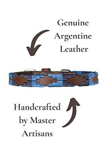 pampeano | Azules - Cuello Polo para Perros Artesanal Argentino en Piel de Primera Calidad | Caja de Regalo | Todas Las Razas de Perros | Hebilla de Acero Inoxidable Cosida a Mano de 1,5 cm de Ancho