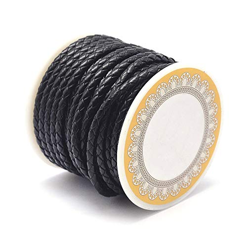 PandaHall Cordón de cuero trenzado de 8 metros de 3 mm negro redondo de cuero auténtico para hacer pulseras y collares