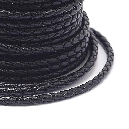 PandaHall Cordón de cuero trenzado de 8 metros de 3 mm negro redondo de cuero auténtico para hacer pulseras y collares
