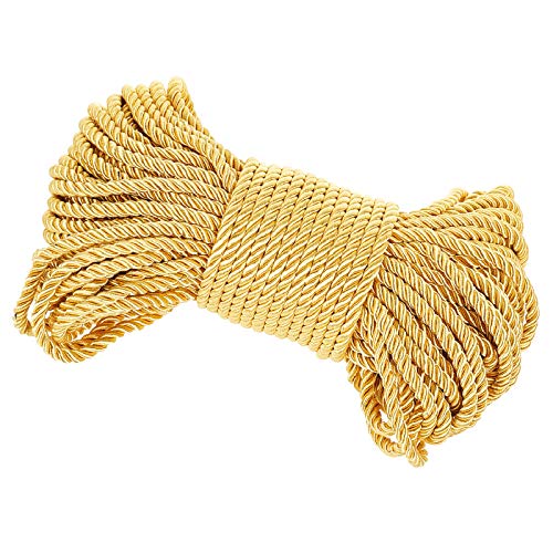 PandaHall Cordón trenzado dorado, 27 yardas de 6 mm de hilo trenzado para manualidades, proyectos escolares, decoración del hogar, alzapaños de cortina, cordón de honor, tapicería
