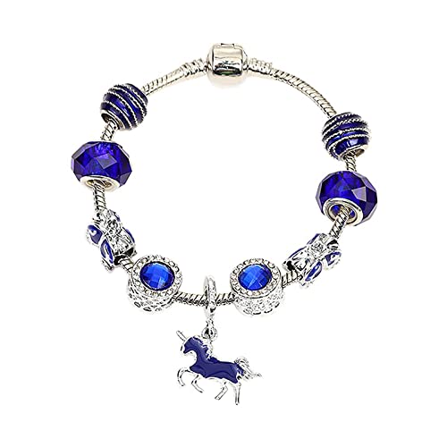 Pandora'S Charm Mujer Azul Carruaje Vidrio Espiral Con Cuentas Pony Unicornio Colgante Explosión Joyería Regalo De Recuerdo