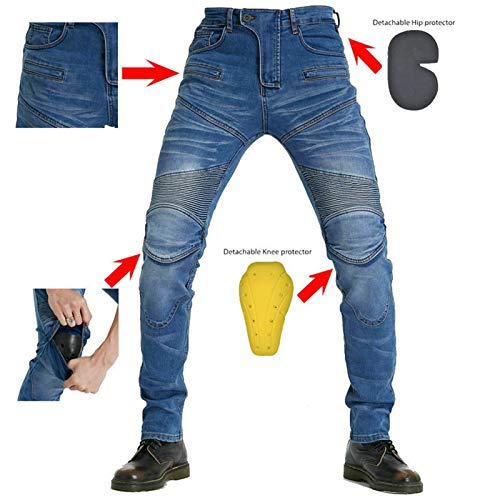Pantalones de montar a caballo para hombre, pantalones vaqueros de carreras de motocross, jeans con elástico y forro protector de aramida (azul, XXXXL)