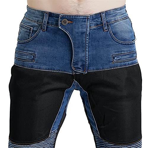 Pantalones de montar a caballo para hombre, pantalones vaqueros de carreras de motocross, jeans con elástico y forro protector de aramida (azul, XXXXL)