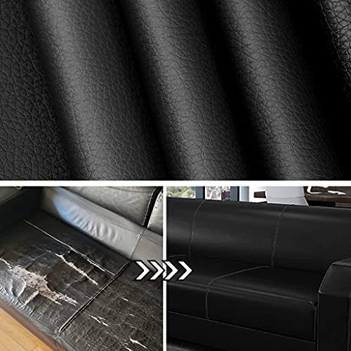 Parche de cuero Gudong, un rollo de parche de cuero autoadhesivo, cuero sintético de bricolaje para el asiento del automóvil, sofá, reparación y renovación de cuero, 42 x 137 cm (negro)