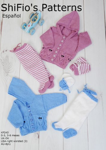 patrón para dos agujas – KP243- chaqueta matinée, leggins y sombrero para bebé