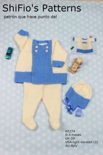 patrón para dos agujas - KP274 - chaqueta matinée, leggins y sombrero para bebé