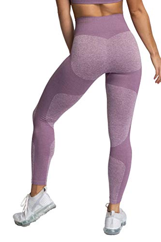 Pau1Hami1ton Sin Costura Leggins Mujer, Mallas Fitness Push Up Pantalones Deporte Running Yoga GP-15(Purple,M)