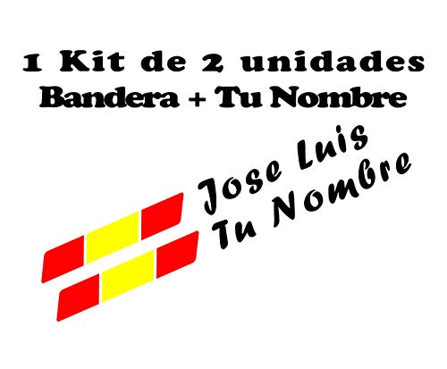 Pegatina Vinilo Bandera España + tu Nombre - Bici, Casco, Pala De Padel, Tablas Skate, Coche, Moto, etc. Kit de Dos Vinilos
