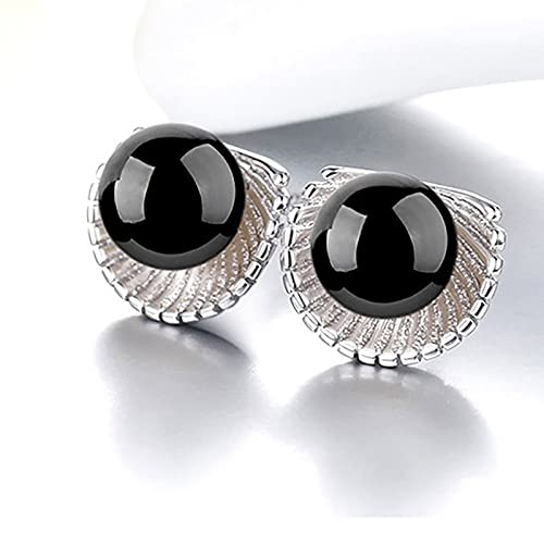 Pendientes de botón de cellacidad para mujer, joyería de plata 925 con piedras preciosas, pendientes de ágata roja y negra para mujer, regalo en forma de festón   negro