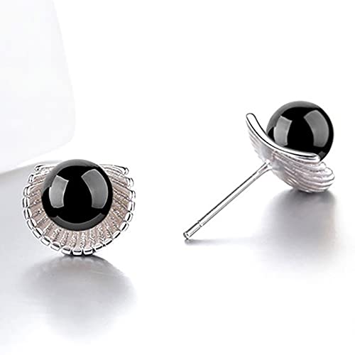 Pendientes de botón de cellacidad para mujer, joyería de plata 925 con piedras preciosas, pendientes de ágata roja y negra para mujer, regalo en forma de festón   negro