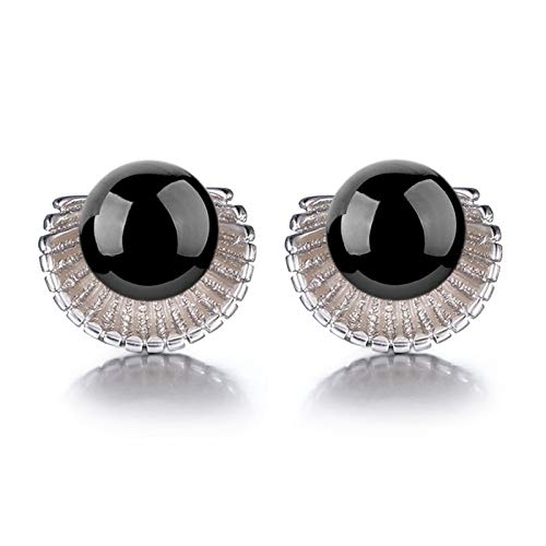 Pendientes de botón de cellacidad para mujer, joyería de plata 925 con piedras preciosas, pendientes de ágata roja y negra para mujer, regalo en forma de festón   negro