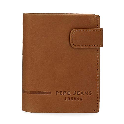 Pepe Jeans Ander Cartera Vertical con Cierre de Clic Marrón 8,5x10,5x1 cms Piel