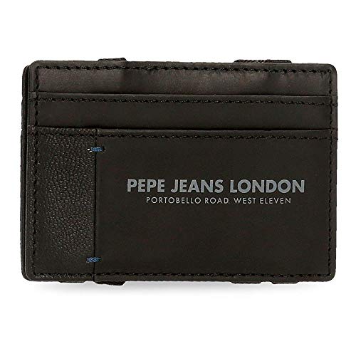 Pepe Jeans Cutted Billetero con tarjetero Negro 9,5x6,5x1 cms Piel