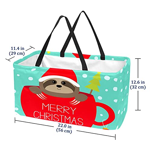 Perezoso con sombrero de Navidad rojo imprime 50 L bolsas de compras plegable caja de compras bolsa de compras con asas, reutilizable