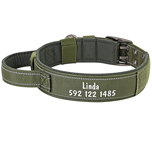 PET ARTIST Collar para perro militar ajustable con nombre y número de teléfono personalizados para mascotas, Collar con hebilla de metal resistente para perros medianos grandes,Verde,L