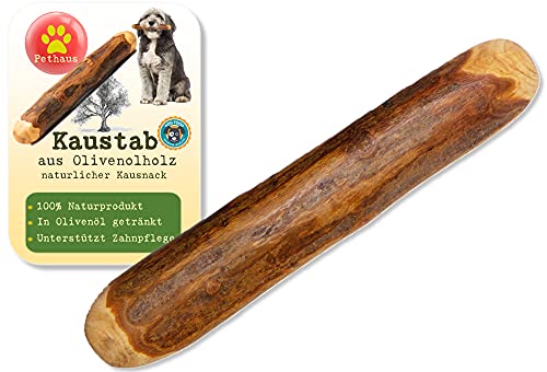 Pethaus Hueso masticable 100 % natural de madera de olivo para perros de hasta 10 kg, empapado en aceite de oliva, limpieza dental y entrenamiento de masticar, duradero y sin astillas, tamaño S