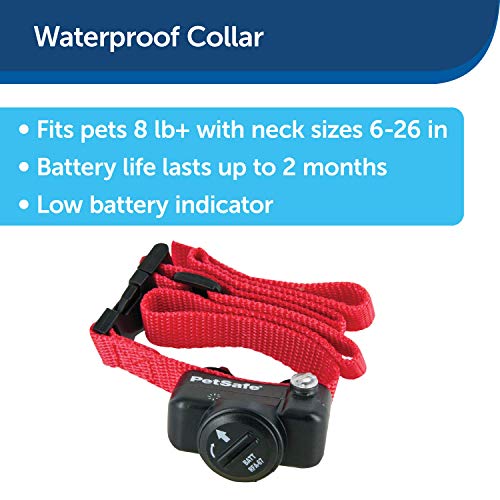 PetSafe Deluxe, Collar antifugas para Perro Compatible con Valla antifugas con Cable, Ligero, 4 Niveles de estimulación y 1 Modo de señal Sonora, a Pilas, Resistente a la Lluvia
