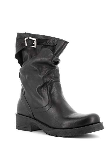 Pierfrancesco Vincenti Zapatos de mujer fabricados en Italia – Botas de piel rizada con hebilla negra Negro Size: 40 EU