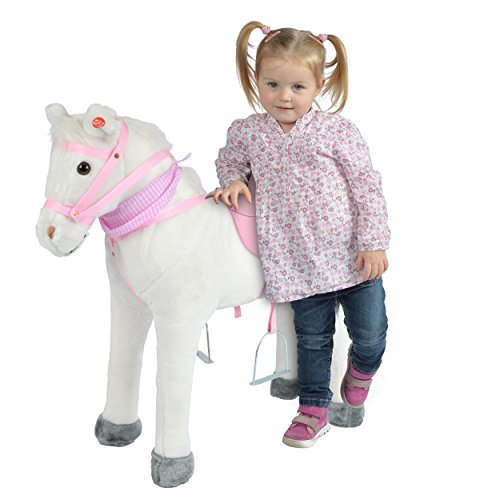 Pink Papaya Caballo de Juego, Caballo para Niños 65/75 cm Caballo de Peluche, Caballo de Juguete Sentarse, con Distintos Sonidos, un Cepillo Pequeño Incluido